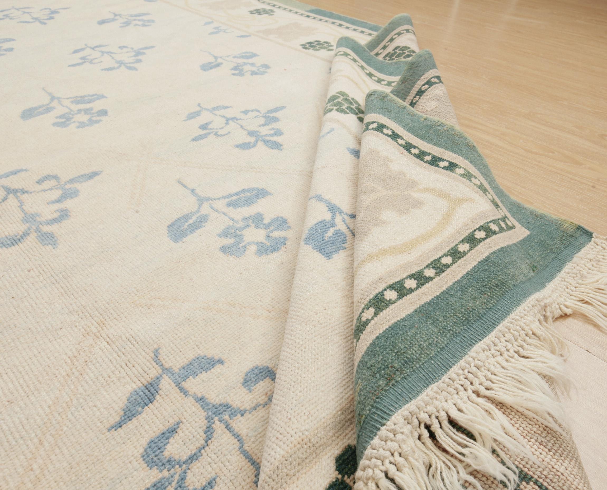 Vintage Ivory White Green Blue Floral Living Room Carpet ,10'2" X 13'8 ...