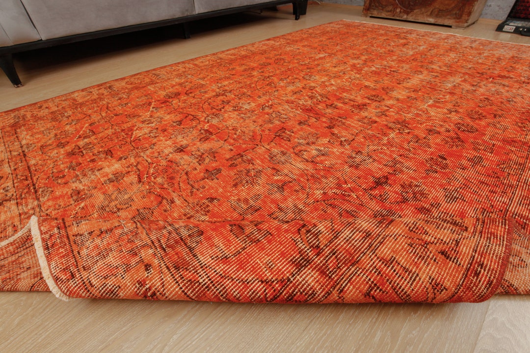 6x9 Woven Orange Rug, Rustic Area Rug, Boho Rug , 5'10 X 9' Wool