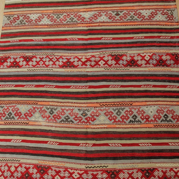 5x8 Bedroom Kilim Rug, Striped  Kilim Rug,  , 5'2" x 8'4"  Area Rug Kilim 2104242323