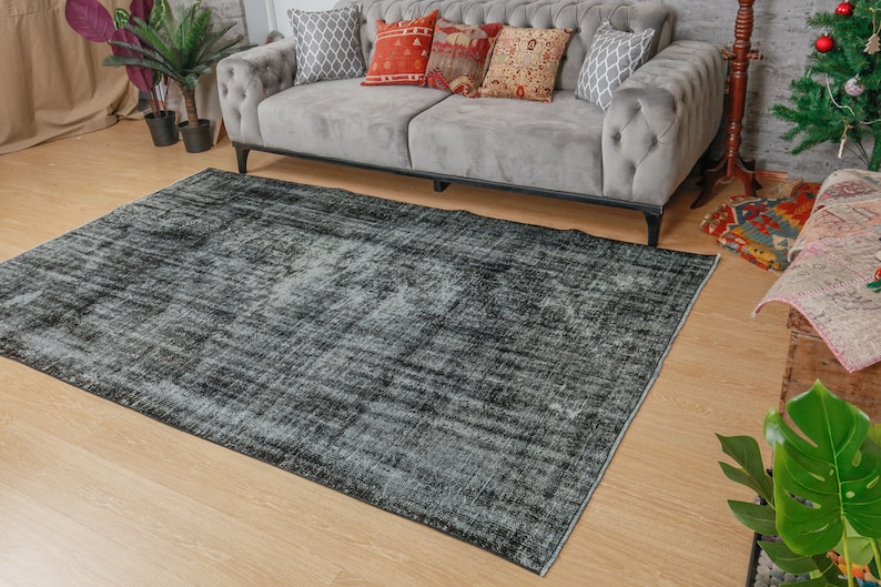 Faded Black Turkish Living Room Rugs 2012111049 5/'7 x 8/'9 Overdye Dark Turkish Area Rug Black Simple deco Bedroom Rug