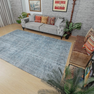7x10 Distressed Blue Vintage  Rug , blue retro rug, 6&#39;7&quot; x 10&#39;3&quot;Turkish Area Rug  2112074137
