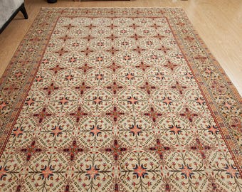 handmade distressed bedroom carpet , 6'5" x 9'6" retro dining room rug, 2601059622