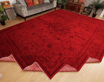 oversize red oriental  living room carpet  , 10'7" x 13'9" woven dining room rug, 2605219911