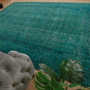 distressed teal blue living room rug , 9'6" x 13' retro dining room carpet , 2212196092 image 7
