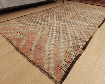 pastel geometric bedroom wool rug, 4'1" x 7'4" retro office carpet , 2504218808