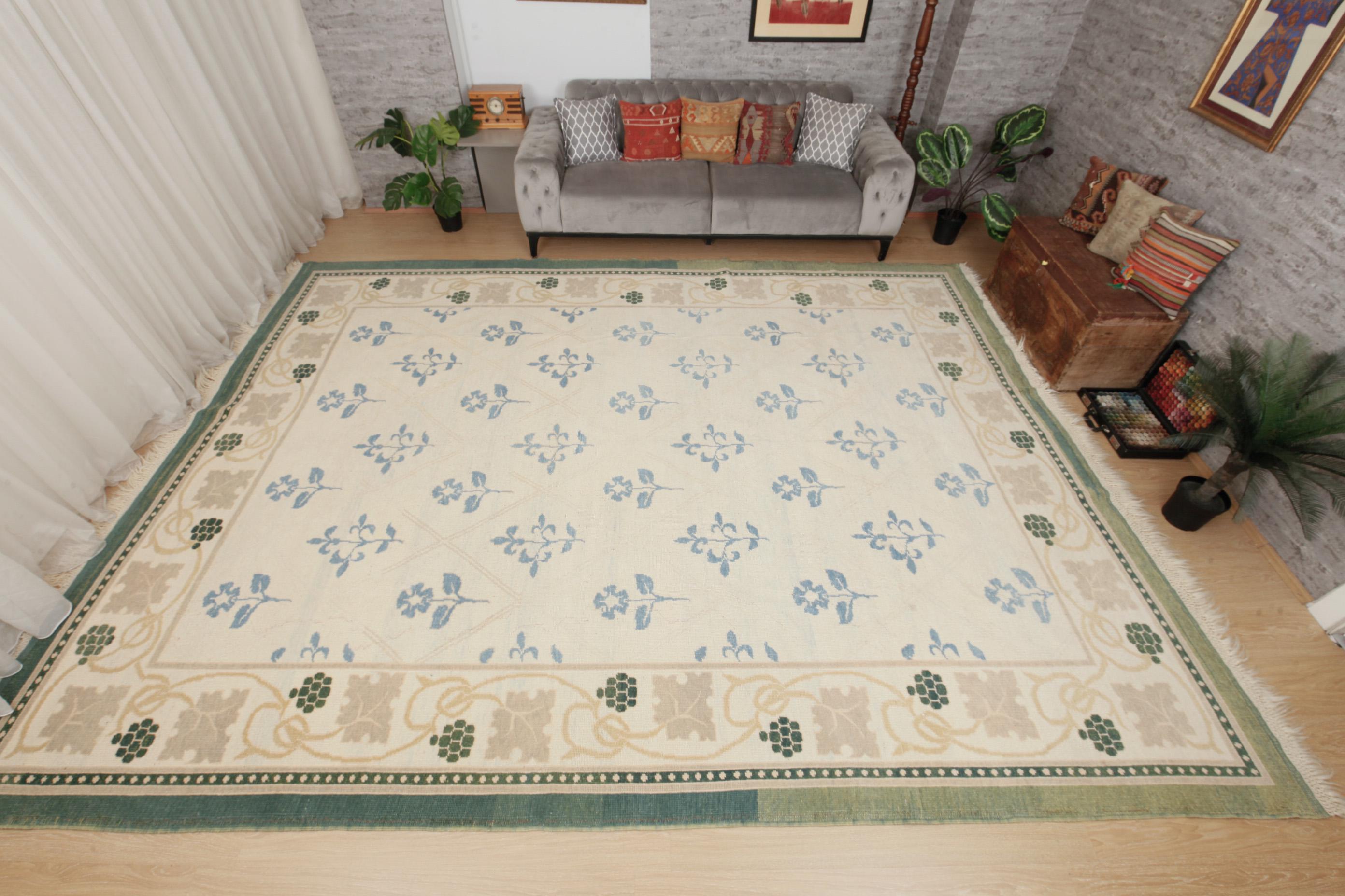 Vintage Ivory White Green Blue Floral Living Room Carpet ,10'2" X 13'8 ...
