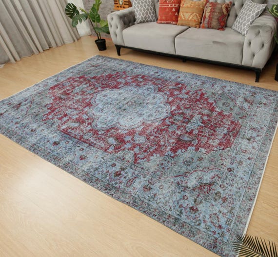 Retro Schlafzimmer Teppich 160x240 cm in Rot Blau, 2305086579