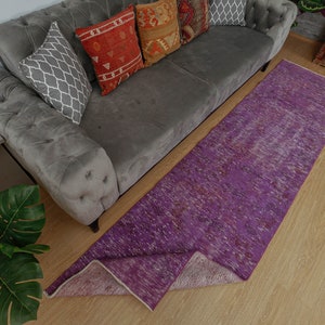 2&#39;6&quot; x 9&#39;8&quot; Purple Faded Runner  Rug , Rustic Hand knotted Runner ,  Vintage Rug  2107312847