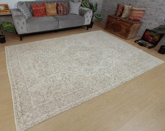 distressed Turkish dining room carpet ,  rug for living room, 6'9" x 9'11" , 2401257890