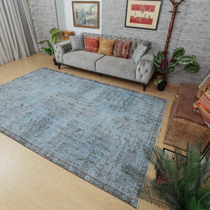 8x10 Faded Blue  Rug, Area Rug ,Kitchen Boho rug,  6&#39;7&quot; x 10&#39;5&quot; Vintage Rug 2111293600