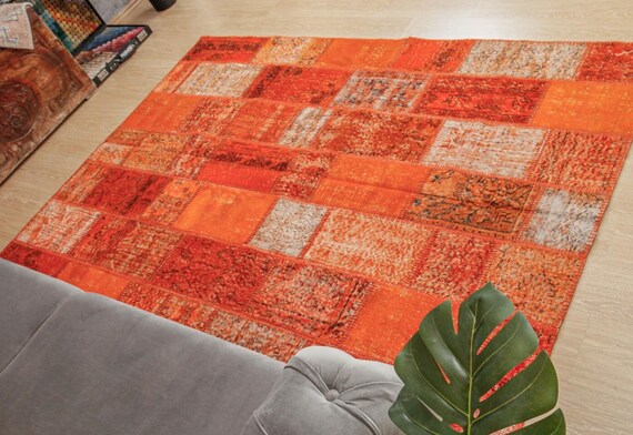 Orange Schlafzimmer Patchwork für Wohnzimmer Teppich, 160 x 180 cm Vintage Teppich 2101281363