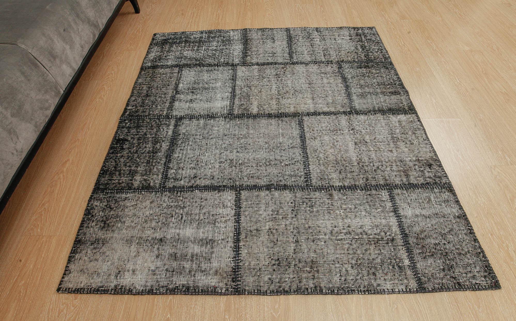 ラグ・カーペット Vintage Dead Stock Fabric Patchwork Rug 5x5 Square Vintage Patchwork Rug, Gray Rug, Simple Square Rug, 4