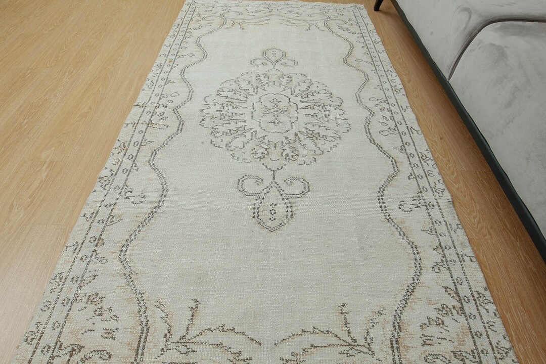 4x8 Handmade Ivory Salon Rug, Farmhouse Distressed Carpet, Turkish ...