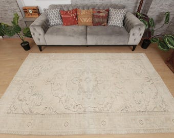 5x9 distressed handmade rug, woven dining room rug, 5'3" x 8'8"  wool area rug, 2408027643