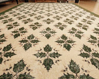 Turkish Washable  Area Rug , 6'10" x 10'3" muted beige green Living Room Carpet ,2605219900