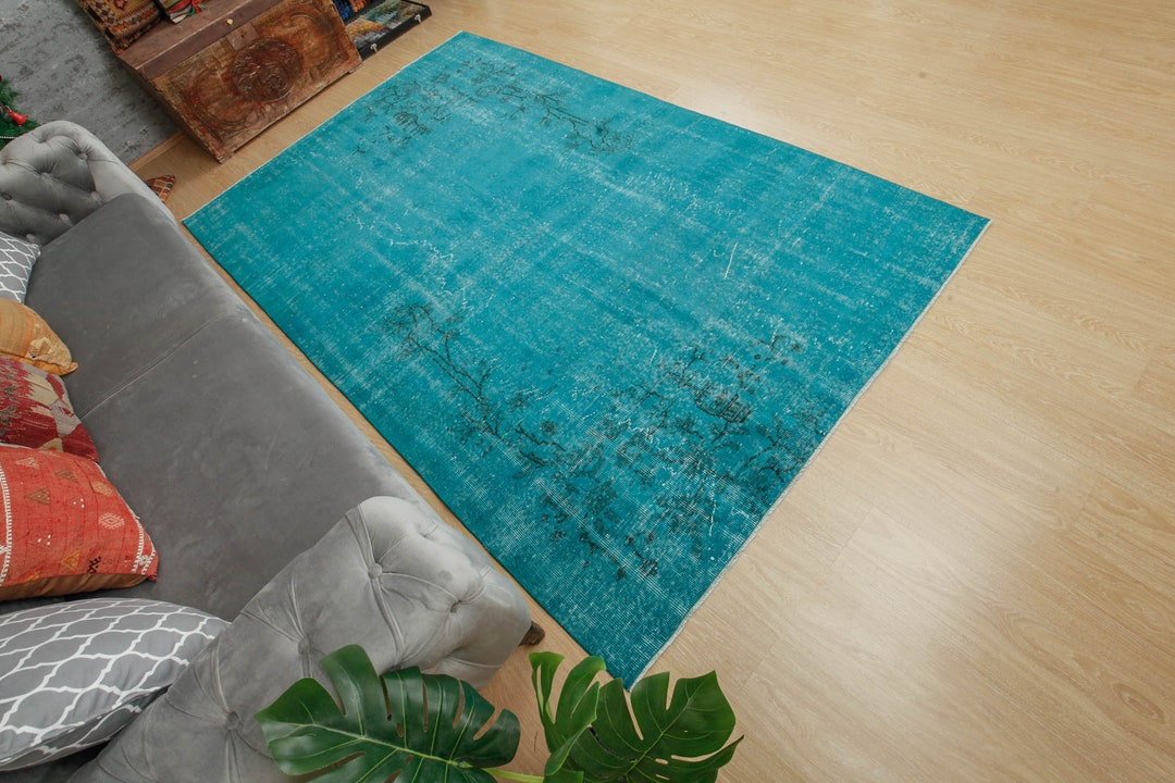 5'7 X 8'6 Blue Deco Area Rug , Handmade Turkish Rug ,blue Dining Room