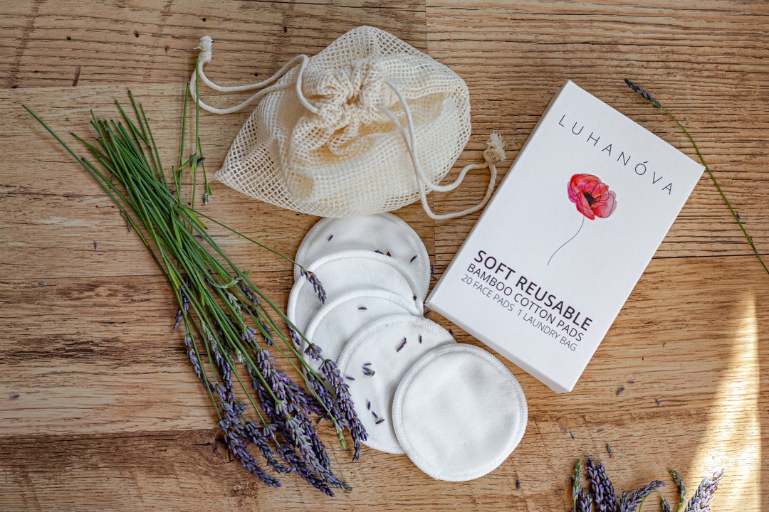 Reusable Bamboo Cotton Face Pads, Laundry Bag, Makeup Remover Pads, ECO