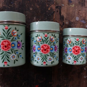 Hand Painted Tea Coffee Sugar Canister Set of 3