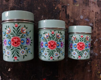 Hand Painted Tea Coffee Sugar Canister Set of 3