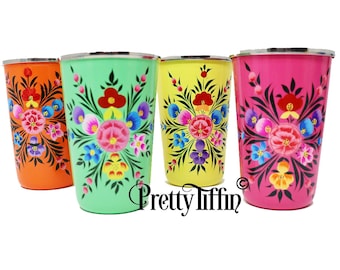 Vaso de metal pintado a mano, vaso de agua, vaso de camping, vasos de picnic, vaso de metal, vaso de agua, juego de vasos, juego de vasos 'POP ART'