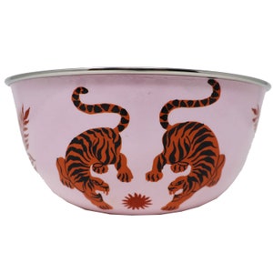 Hand Painted Salad Bowl, Fruit Bowl or Serving Bowl, Stainless Steel Bowl, Tiger Art &#39;Oh Tiger Tiger&#39;, mixing bowl, Picnicware,