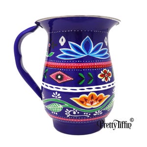 Hand Painted Pakistani Truck Art Pitcher Jug Metal Jug Picnic Jug Steel Jug Flower Jug Camping Jug, Blue Jug, Picnic Pitcher Jug,