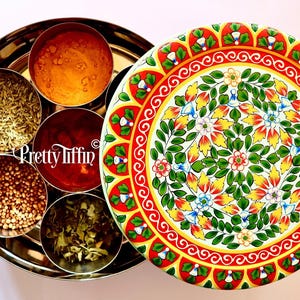 Hand Painted Masala Dabba Spice Tin, Spice Dabba, Beautiful Masala Box, Spice Storage, Air Tight Spice Tin, Spice Box, Gift For Cooks
