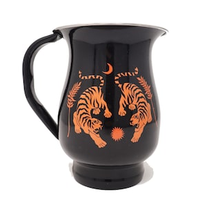 Hand Painted &#39;Oh Tiger Tiger&#39; Black Pitcher Jug Metal Jug Picnic Jug Steel Jug Flower Jug Camping Jug, Vase, Gift For Her