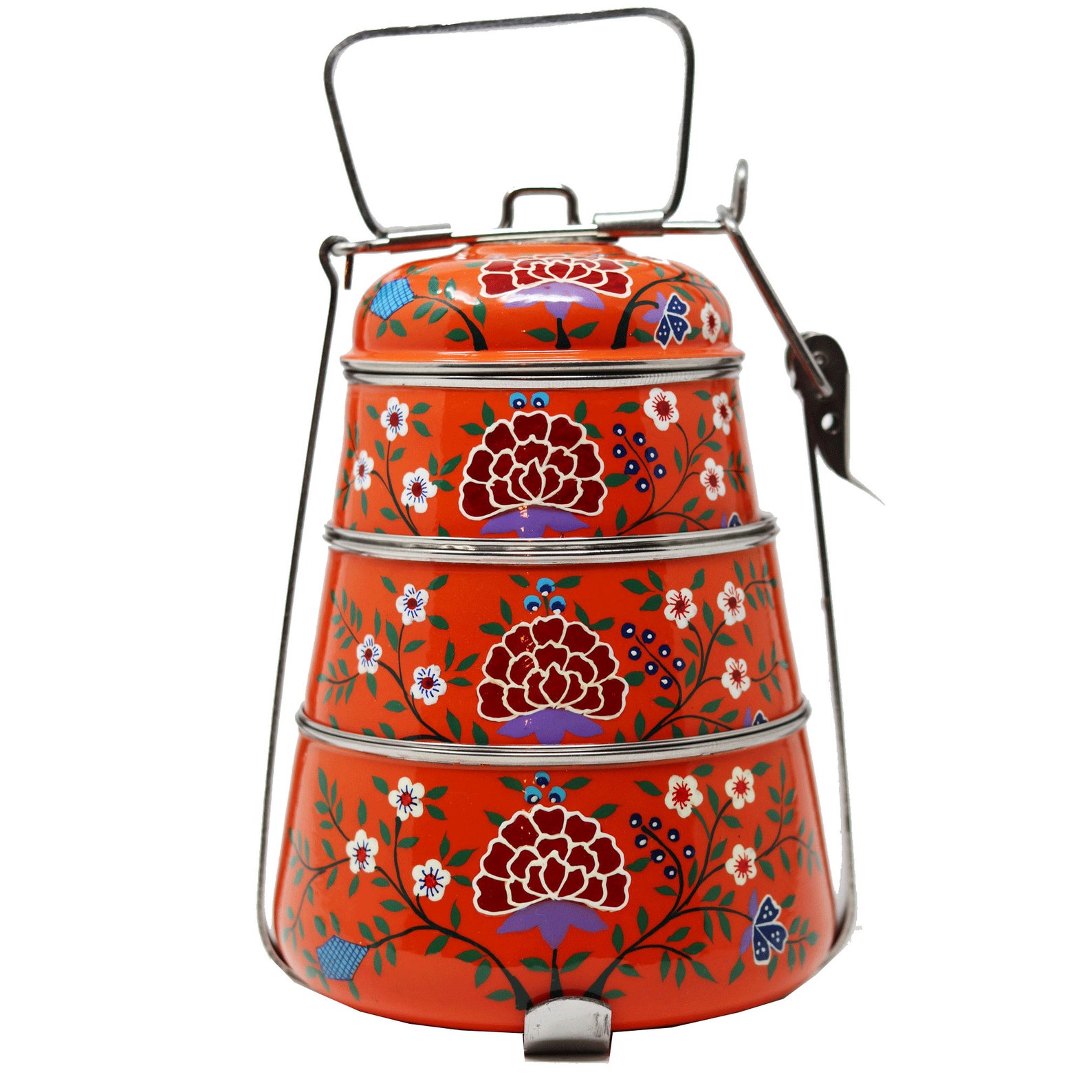 Boîte Indian-Tiffin à 4 Niveaux (Grand) - Acier Inoxydable 304, 2050ml, Poignée Rabattable, Pour Repas à Emporter