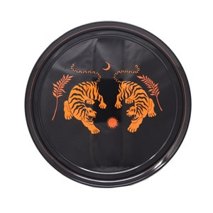 Tiger Motif Black Hand Painted Serving Tray, Drinks Tray, Cocktail Tray, Tea Tray, Food Tray, Decorative Tray, Round Tray, Tiger Art