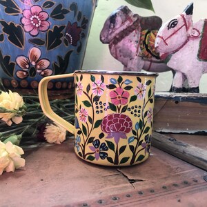 Hand Painted Enamel Mug with Floral Design, Stainless Steel Mug, Folk Art, Tin Mug, Eco Cup image 5