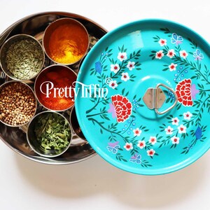 Masala Dabba 
Spice Box 
Spice Storage 
Hand Painted Spice Box 
Masala Box  
spice tin 
spice dabba 
Diwali Gift