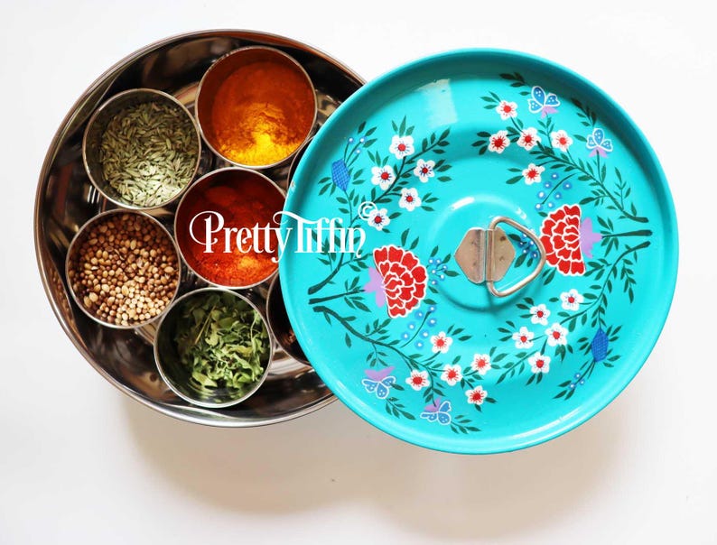 Masala Dabba 
Spice Box 
Spice Storage 
Hand Painted Spice Box 
Masala Box  
spice tin 
spice dabba 
Diwali Gift