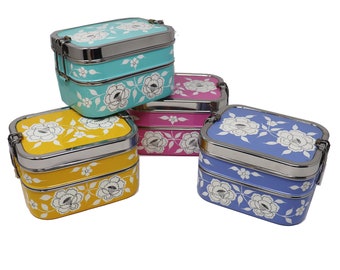 Luxury Hand Painted Bento Box Two Compartment Lunchbox with removable tin, Metal Lunch Box, Lunch Tin, Sandwich Tin, Bento Lunch box,