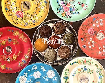Hand Painted Masala Dabba Spice Tin,Spice Dabba, Beautiful Masala Box, Spice Storage, Spice Tin, Curry Lover Gift, Diwali Gift, Eid Gift