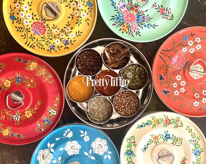 Hand Painted Masala Dabba Spice Tin,Spice Dabba, Beautiful Masala Box, Spice Storage, Spice Tin, Curry Lover Gift, Diwali Gift, Eid Gift