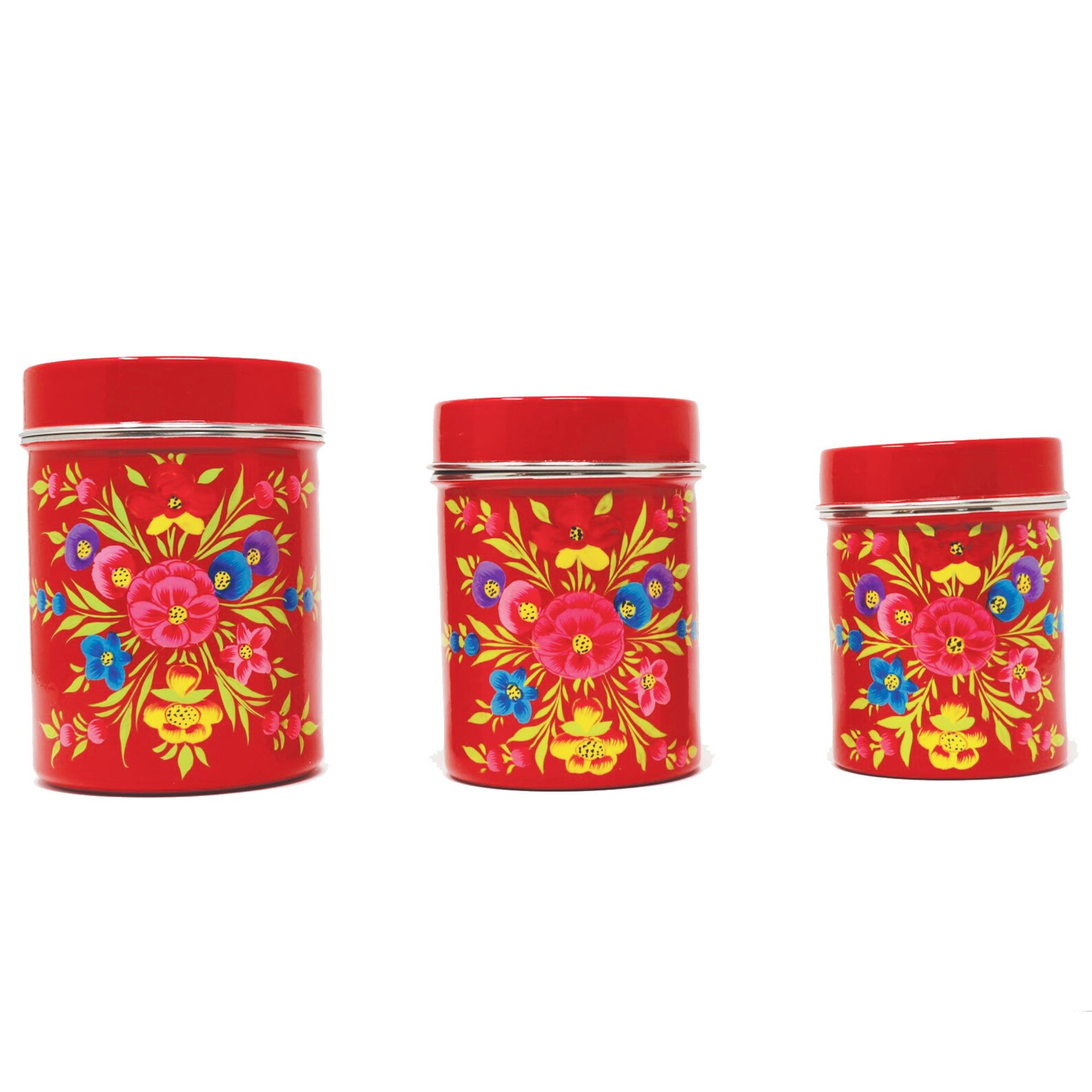 Hand Painted Tea Coffee Sugar Canister Set of 3 Etsy