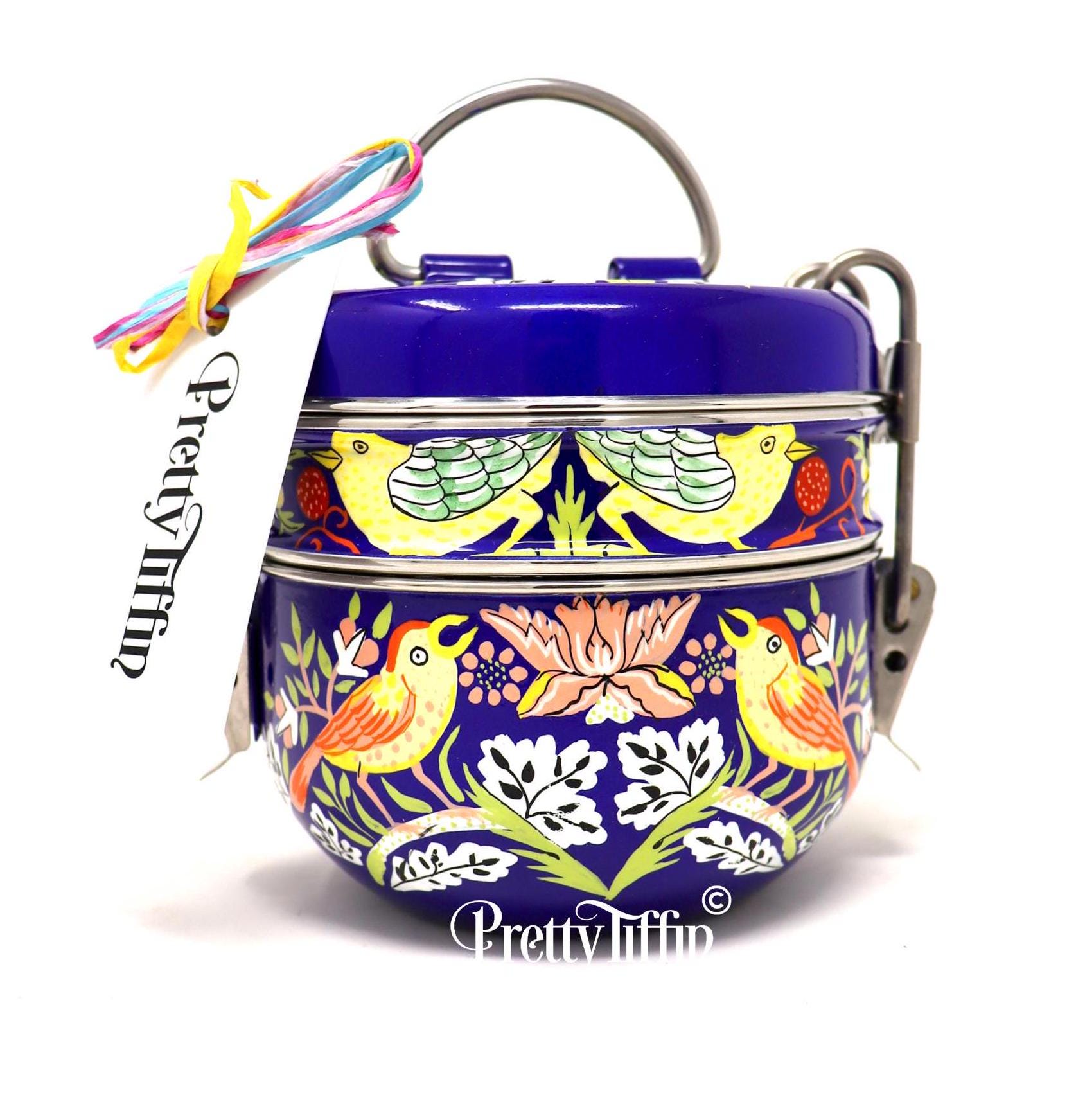Morris and Co Strawberry Thief Blue, Traditional Tiffin Lunchbox