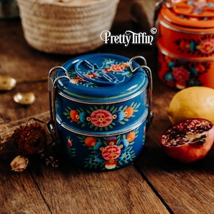 Indian Tiffin Lunchbox, Hand Painted Tiffin Tin, Traditional Tiffin, Tiffin Box, Dabba, Hand Painted Tiffin Lunch box, Kids Lunchbox,