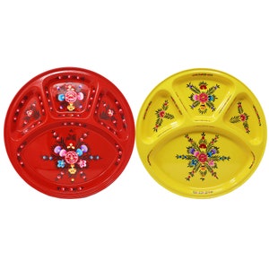 Hand-Painted Floral Picnic Plate Set: Stainless Steel Thali Tray