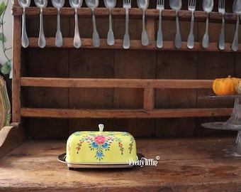 Hand Painted Butter Dish, Butter Dish With Lid, Retro Butter Dish, Large Butter Dish, Butter Keeper, Stainless Steel Butter Dish 500g/1LB.