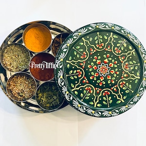 Hand Painted Masala Dabba Spice Tin, Spice Dabba, Beautiful Masala Box, Spice Storage, Air Tight Spice Tin, Spice Box, Gift For Cooks