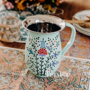 Hand Painted Pitcher Jug Metal Jug Picnic Jug Steel Jug Flower Jug Camping Jug, Picnic Jug, Stainless Steel Jug, Alfresco dining, vase,