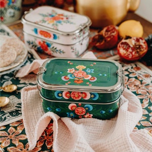 Buy Hand Painted Bento Lunch Box Two Compartment Lunch Box, Nesting  Lunchbox, Bento Box. Metal Lunch Box Online in India 