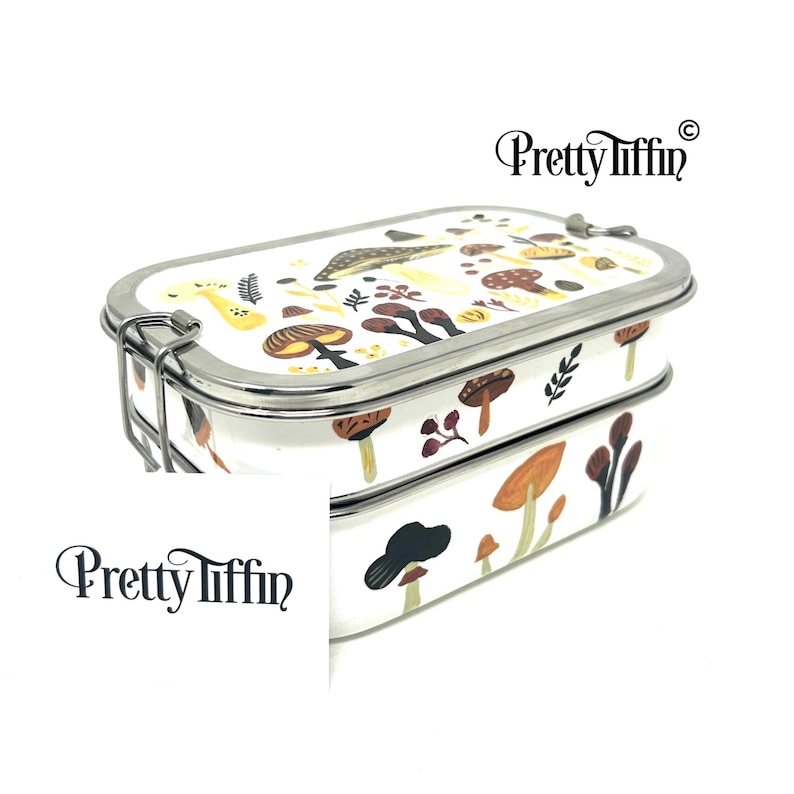 Stainless Steel Bento Box 
Enamel Lunchbox 
Hand painted bento box 
mushroom art 
Gift for Him 
Eco lunchbox