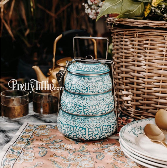 Hand Painted Indian Tiffin Lunchbox With Pretty Paisley Design, Enamel  Lunchbox, Eco Lunchbox, Stainless Steel Lunchbox, Traditional Tiffin 