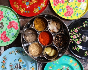 Hand Painted Masala Dabba Spice Tin, Spice Dabba, Beautiful Masala Box