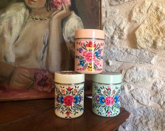 Set of Three Medium Sized Hand Painted Kitchen Canister Tins