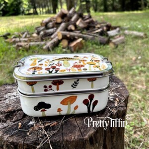 Stainless Steel bento box  
mushroom art 
foragers gift 
gift for nature lover  
compartment lunchbox