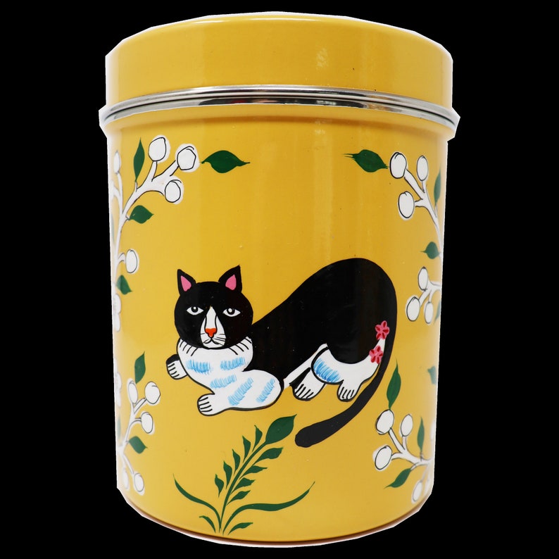 Tea Caddy 
Canister Tea 
Hand painted Kitchen Canister  
Cat Lover Gift